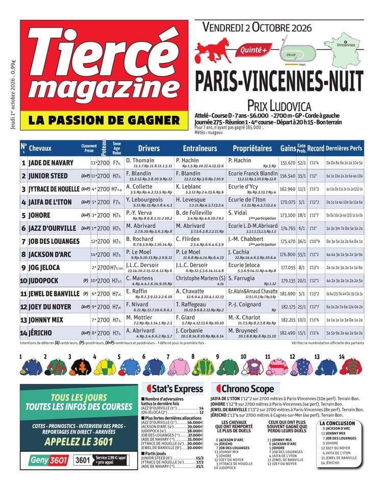 Couverture de l'édition du Jeudi 1 octobre 2026